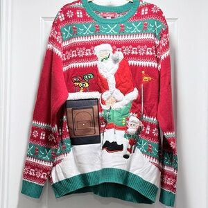 Holiday Time Santa Golfing Sweater - Red and Green